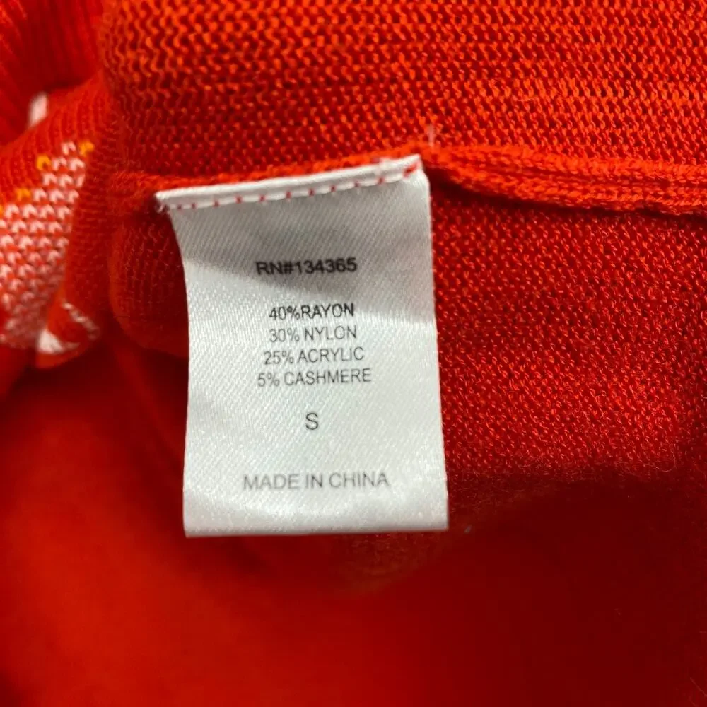 Laurie Felt Womens Sweater Sz S Rayon Cashmere Blend Orange Daisy Print V Neck